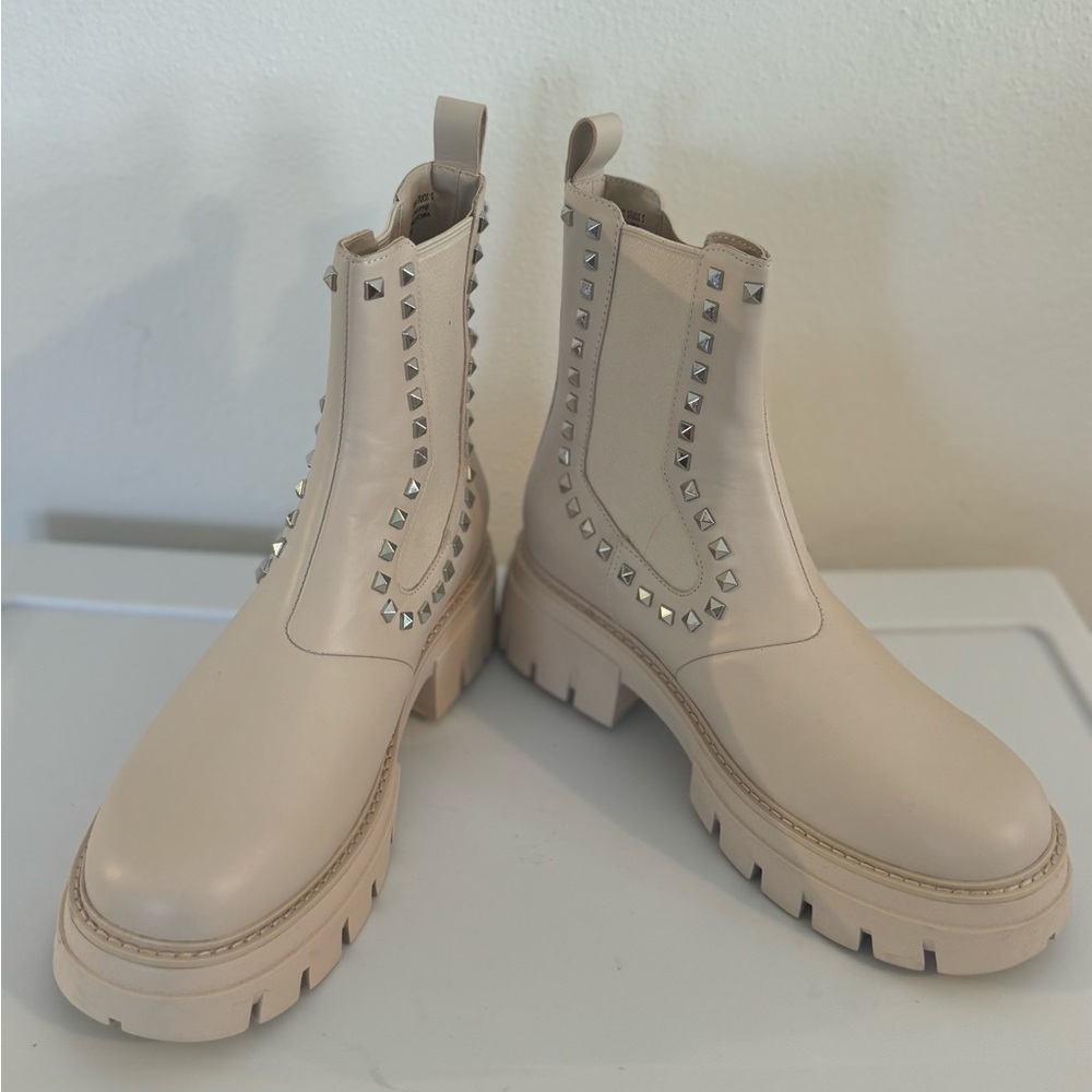 Ash Cream Ankle Boots with Chunky Sole and Studs